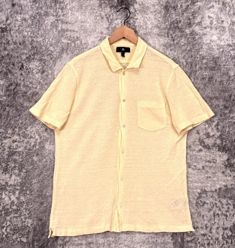 Banana Republic Shirt Large Tall Mens Banana Cream Yellow 100% Linen Knit